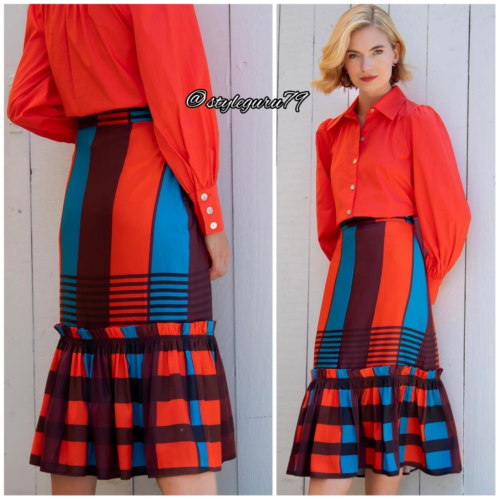 NWT, Anthropologie, Eva Franco Flounced Midi Skirt In MIXED PRINT